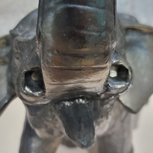 Roaring Elephant Vintage Bronze Finish Iron Statue Missing Tusks - Picture 10 of 13